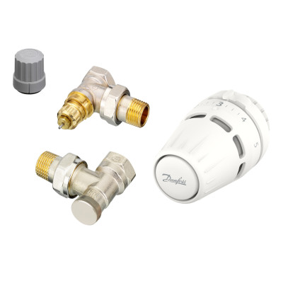 Комплект для радиатора с боковым подключением угловой RA+RA-FN+RLV-S 1/2" Danfoss 015G5301 Комплект для радиатора с боковым подключением угловой RA+RA-FN+RLV-S 1/2" Danfoss 015G5301