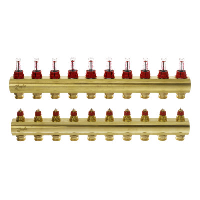 Коллектор 1"х10 выходов c расходомером FHF-10F 3/4" Danfoss 088U0530 Коллектор 1"х10 выходов c расходомером FHF-10F 3/4" Danfoss 088U0530