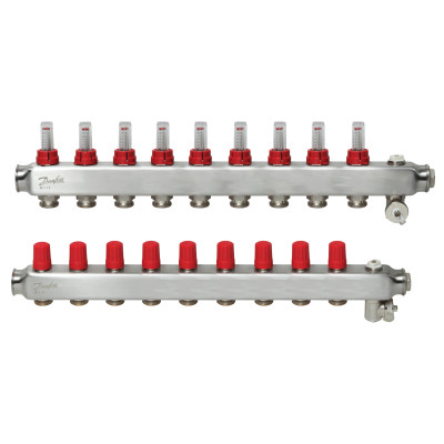 Коллектор 1"х9 выходов c расходомером SSM-9F 3/4" Danfoss 088U0759 Коллектор 1"х9 выходов c расходомером SSM-9F 3/4" Danfoss 088U0759