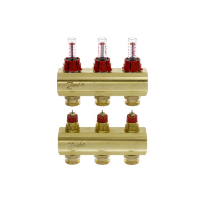 Колектор 1"х3 виходи з витратоміром FHF-3F 3/4" Danfoss 088U0523 Колектор 1"х3 виходи з витратоміром FHF-3F 3/4" Danfoss 088U0523
