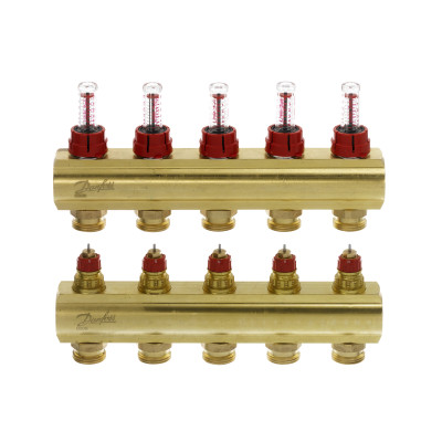 Коллектор 1"х5 выходов c расходомером FHF-5F 3/4" Danfoss 088U0525 Коллектор 1"х5 выходов c расходомером FHF-5F 3/4" Danfoss 088U0525