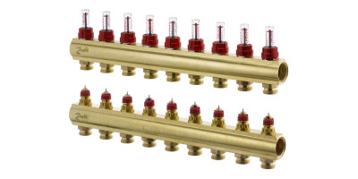 Коллектор 1"х9 выходов c расходомером FHF-9F 3/4" Danfoss 088U0529 Коллектор 1"х9 выходов c расходомером FHF-9F 3/4" Danfoss 088U0529