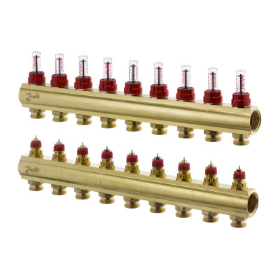 Коллектор 1"х9 выходов c расходомером FHF-9F 3/4" Danfoss 088U0529 Коллектор 1"х9 выходов c расходомером FHF-9F 3/4" Danfoss 088U0529