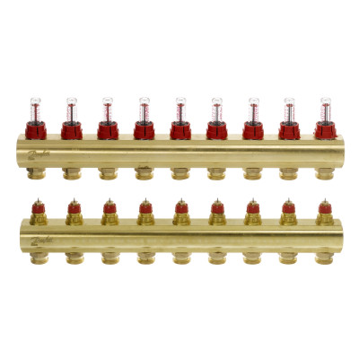 Коллектор 1"х9 выходов c расходомером FHF-9F 3/4" Danfoss 088U0529 Коллектор 1"х9 выходов c расходомером FHF-9F 3/4" Danfoss 088U0529