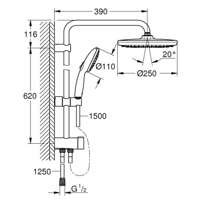 Душова система Grohe Tempesta System 250 Flex з перемичкою внутрішнього монтажу (269802431) Душова система Grohe Tempesta System 250 Flex з перемичкою внутрішнього монтажу (269802431)