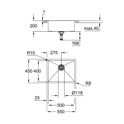 Мийка для кухні Grohe 550 x 450 мм, 1 чаша, матова (31726sd0) Мийка для кухні Grohe 550 x 450 мм, 1 чаша, матова (31726sd0)