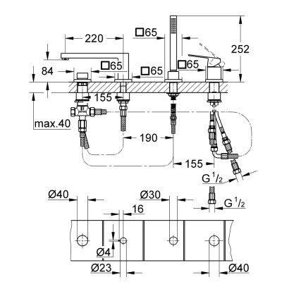 Змішувач одноважільний Grohe Eurocube для ванни на 4 отвори (19897001) Змішувач одноважільний Grohe Eurocube для ванни на 4 отвори (19897001)