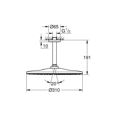 Верхній душ Grohe Rainshower 310 Mono з кронштейном 142 мм, 1 режим струменя (22122kf0) Верхній душ Grohe Rainshower 310 Mono з кронштейном 142 мм, 1 режим струменя (22122kf0)