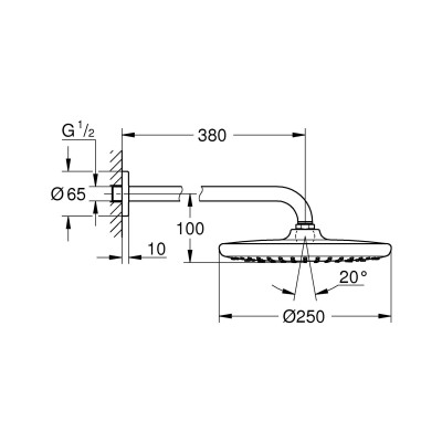 Набор Grohe Tempesta 250 380 мм верхнего душа, 1 режим струи (266682430)