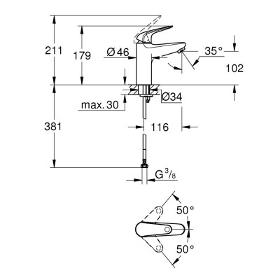 Змішувач одноважільний Grohe Euroeco для раковини M-Size (24266001) Змішувач одноважільний Grohe Euroeco для раковини M-Size (24266001)