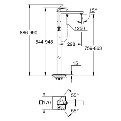 Смеситель однорычажный Grohe Eurocube для ванны напольный монтаж (23672001) Смеситель однорычажный Grohe Eurocube для ванны напольный монтаж (23672001)