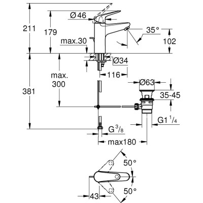 Змішувач одноважільний Grohe Euroeco для раковини M-Size (24265001)