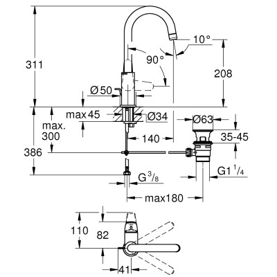 Смеситель однорычажный Grohe Euroeco для раковины L-Size (24272001) Смеситель однорычажный Grohe Euroeco для раковины L-Size (24272001)