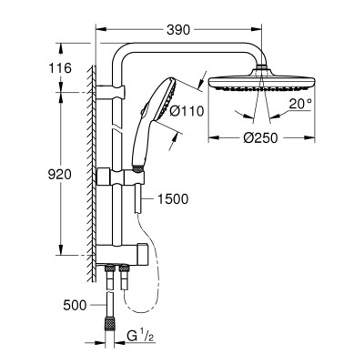 Душевая система Grohe Tempesta System 250 Flex с переключателем настенного монтажа (26675001)