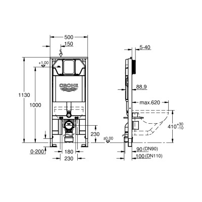 Инсталляция для унитаза Grohe Rapid SL SLIM, монтажная высота 1.13 м (39687000)