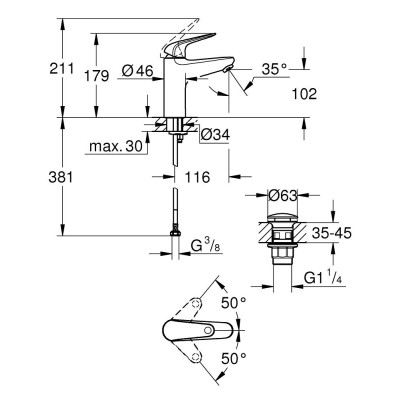 Смеситель однорычажный Grohe Euroeco для раковины M-Size (24267001) Смеситель однорычажный Grohe Euroeco для раковины M-Size (24267001)