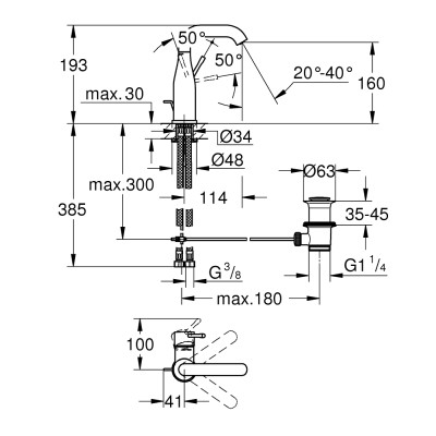 Змішувач одноважільний Grohe Essence для раковини M-Size (24173001)