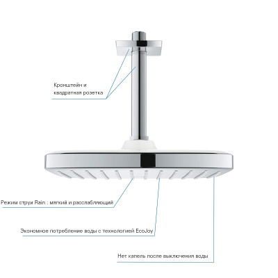Верхний душ Grohe Tempesta 250 Cube с кронштейном к потолку с WaterSaving (26688000) Верхний душ Grohe Tempesta 250 Cube с кронштейном к потолку с WaterSaving (26688000)