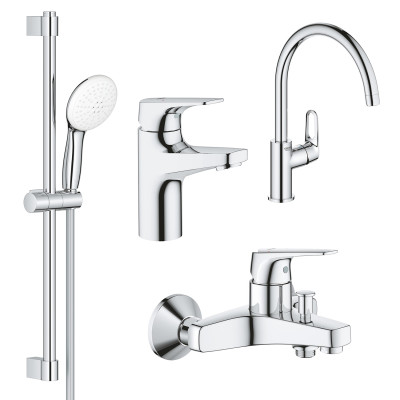 Комплект смесителей Grohe BauFlow 4 в 1 для ванной и кухни (UA121640K1) Комплект смесителей Grohe BauFlow 4 в 1 для ванной и кухни (UA121640K1)