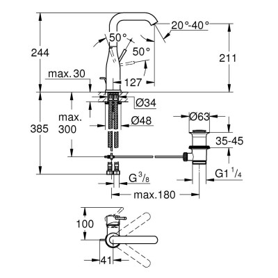 Змішувач одноважільний Grohe Essence для раковини 1/2" L-розміру (24174001) Змішувач одноважільний Grohe Essence для раковини 1/2" L-розміру (24174001)