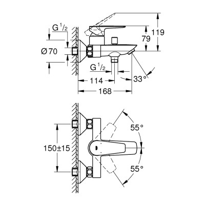 Смеситель однорычажный Grohe BauEdge New для ванны (23605001)