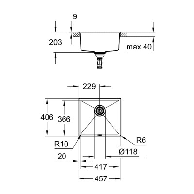 Мойка для кухни Grohe 457 x 406 мм, Granite Black (31653AP0) Мойка для кухни Grohe 457 x 406 мм, Granite Black (31653AP0)