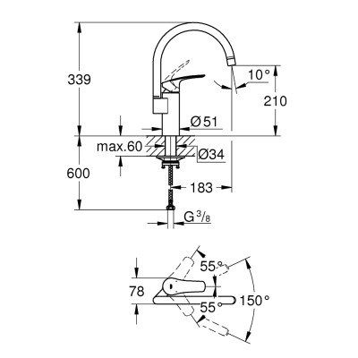 Змішувач одноважільний Grohe Eurosmart для мийки (332022433) Змішувач одноважільний Grohe Eurosmart для мийки (332022433)