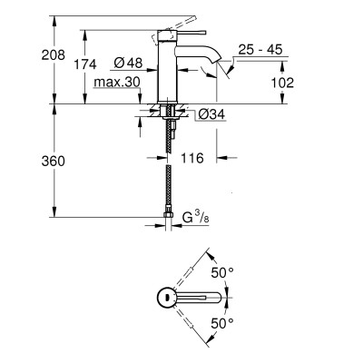 Смеситель однорычажный Grohe Essence для раковины S-Size (24172KF1)