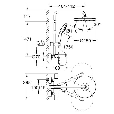 Душевая система Grohe Tempesta System 250 с термостатом для ванны (266722431) Душевая система Grohe Tempesta System 250 с термостатом для ванны (266722431)