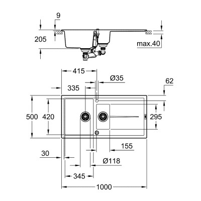 Мойка для кухни Grohe 1000 х 500 мм, Granite Black (31642AP0) Мойка для кухни Grohe 1000 х 500 мм, Granite Black (31642AP0)