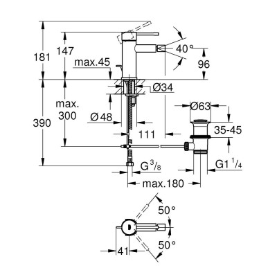 Смеситель однорычажный Grohe Essence для биде 1/2" S-размера (24178001) Смеситель однорычажный Grohe Essence для биде 1/2" S-размера (24178001)