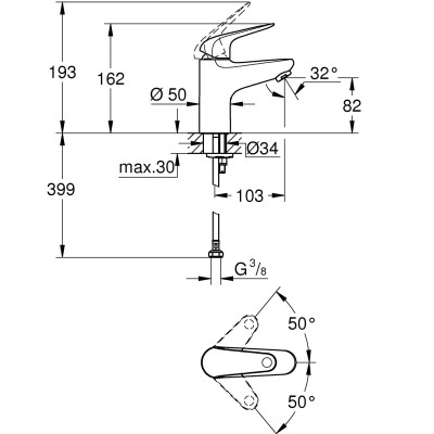 Змішувач одноважільний Grohe Euroeco для раковини s-розміру (32734001) Змішувач одноважільний Grohe Euroeco для раковини s-розміру (32734001)