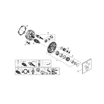 Термостат скрытого монтажа Grohe Grohtherm SmartControl с двумя кнопками управления (29124000)