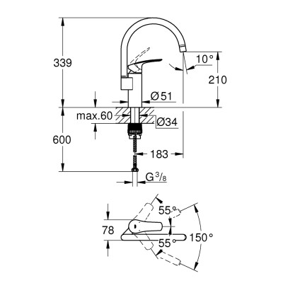 Смеситель однорычажный Grohe Eurosmart New для мойки (33202003) Смеситель однорычажный Grohe Eurosmart New для мойки (33202003)