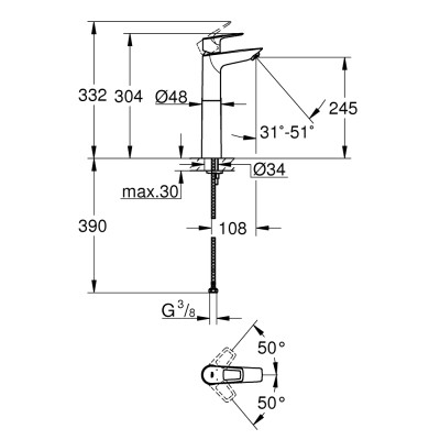 Смеситель однорычажный Grohe BauLoop New для раковины XL-Size (23764001)