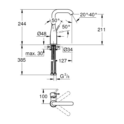 Змішувач одноважільний Grohe Essence для раковини L-Size (24177kf1) Змішувач одноважільний Grohe Essence для раковини L-Size (24177kf1)