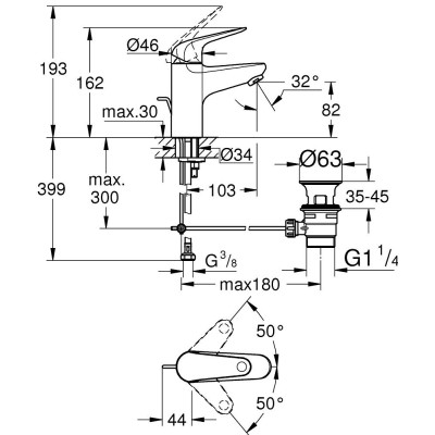 Смеситель однорычажный Grohe Euroeco для раковины S-Size (23262001) Смеситель однорычажный Grohe Euroeco для раковины S-Size (23262001)