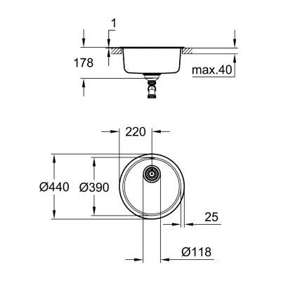 Мойка для кухни Grohe D 440 мм круглая, матовая (31720SD0) Мойка для кухни Grohe D 440 мм круглая, матовая (31720SD0)