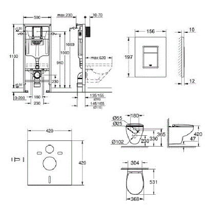 Комплект Grohe Bau Ceramic, инсталляционная система с подвесным унитазом (39586000) Комплект Grohe Bau Ceramic, инсталляционная система с подвесным унитазом (39586000)