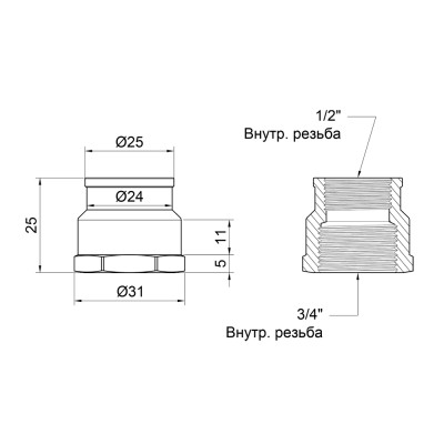 Фитинг резьбовой латунный муфта ВН 1/2"x3/4" Icma 811214ADAE06