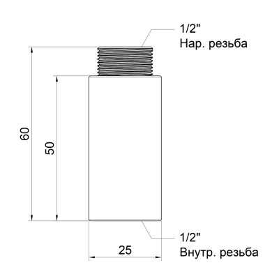 Фитинг резьбовой латунный удлинитель 1/2"x50 мм ВН-НАР 1/2" Icma 81019AD05006 Фитинг резьбовой латунный удлинитель 1/2"x50 мм ВН-НАР 1/2" Icma 81019AD05006