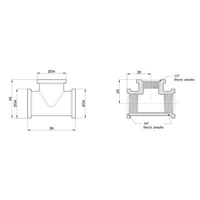Фитинг резьбовой латунный тройник ВН 3/4"x1/2"x3/4" Icma 811203AEADAE06 Фитинг резьбовой латунный тройник ВН 3/4"x1/2"x3/4" Icma 811203AEADAE06