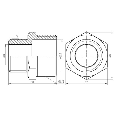 Фітинг різьбовий латунний ніпель редукційний НАР 1/2"x3/4" Thermo Alliance SF359H2015