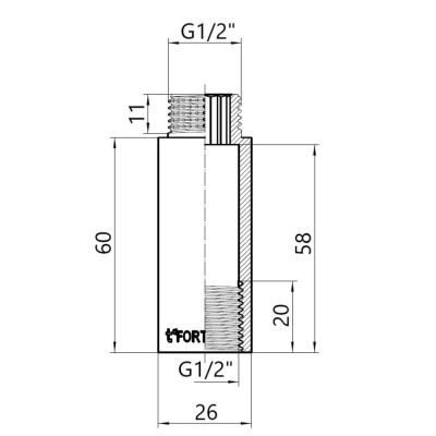 Фитинг резьбовой латунный удлинитель ВН-НАР 1/2"x60 мм Thermo Alliance TAF1301560 Фитинг резьбовой латунный удлинитель ВН-НАР 1/2"x60 мм Thermo Alliance TAF1301560