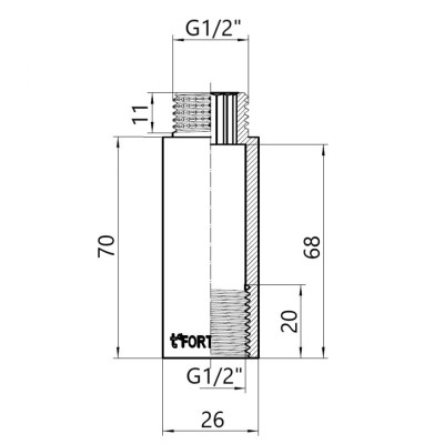 Фитинг резьбовой латунный удлинитель ВН-НАР 1/2"x70 мм Thermo Alliance TAF1301570