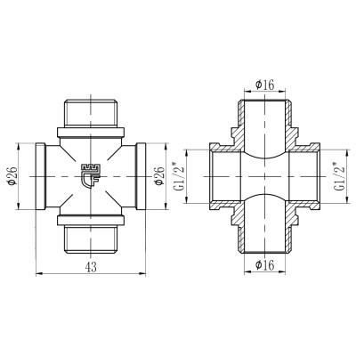 Фитинг резьбовой латунный крестовина ВН-НАР 1/2" Thermo Alliance SF35515