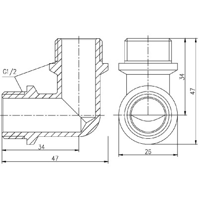 Фітинг різьбовий латунний косинець НАР 1/2" Thermo Alliance SF37315