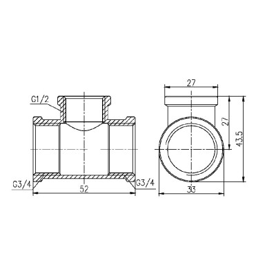 Фітинг різьбовий латунний трійник редукційний ВН 3/4"x1/2"x3/4" Thermo Alliance SF362201520